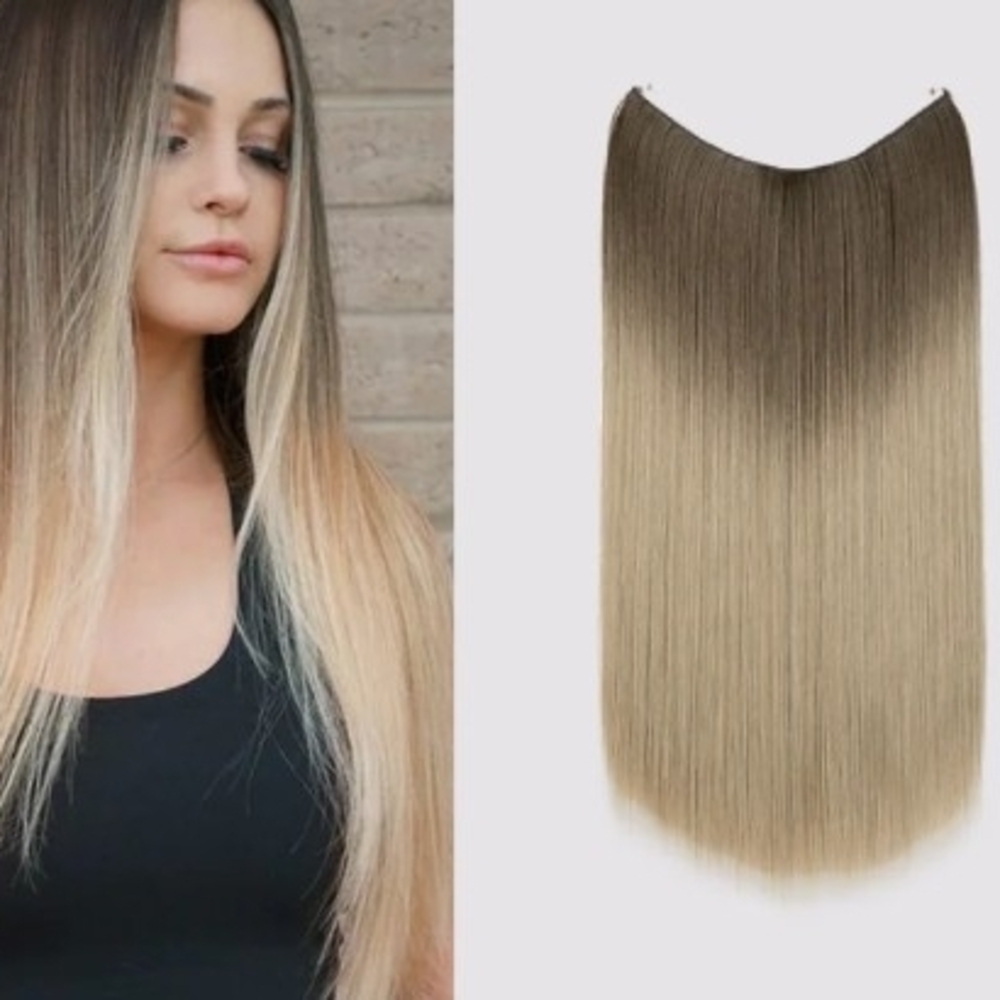 18" Halo Blonde Hair Extension Light Brown To Ash Blonde
